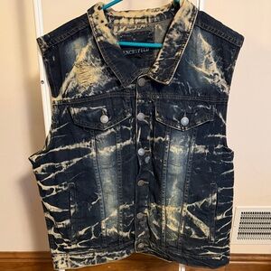 Encrypted distressed acid wash denim vest - XXL